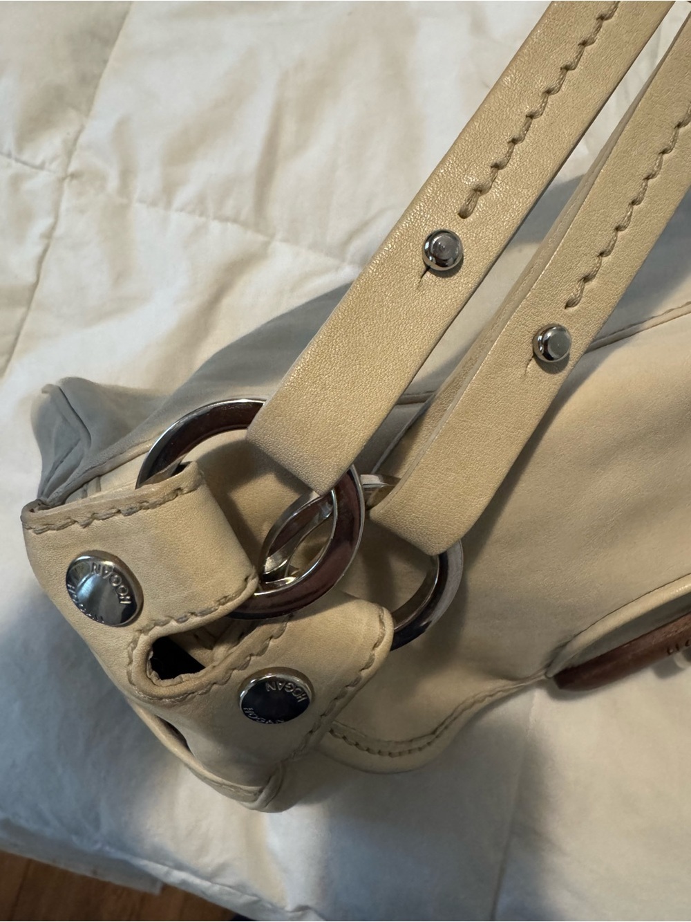 Hogan Ivory Authentic Leather Women's Bag with Wooden Accent - Picture 14 of 14